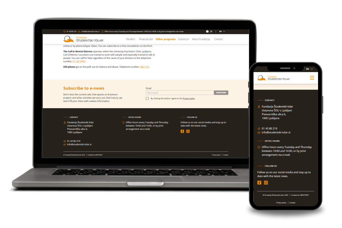 Website design and development - Fundacija Študentski Tolar