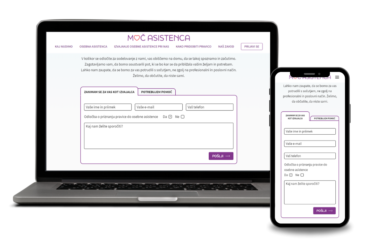 Izdelava spletne strani - Zavod Moč asistenca